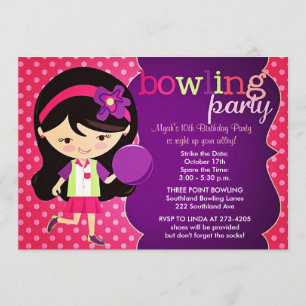 Girly Bowling Birthday Party Invitation