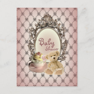 girly bows teddy bear baby shower invitations