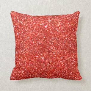 Girly Bright Red Faux Glitter Pattern Throw Pillow
