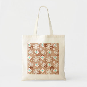 Girly Brown Daisy Flower Pattern Cute Aqua Dots Tote Bag