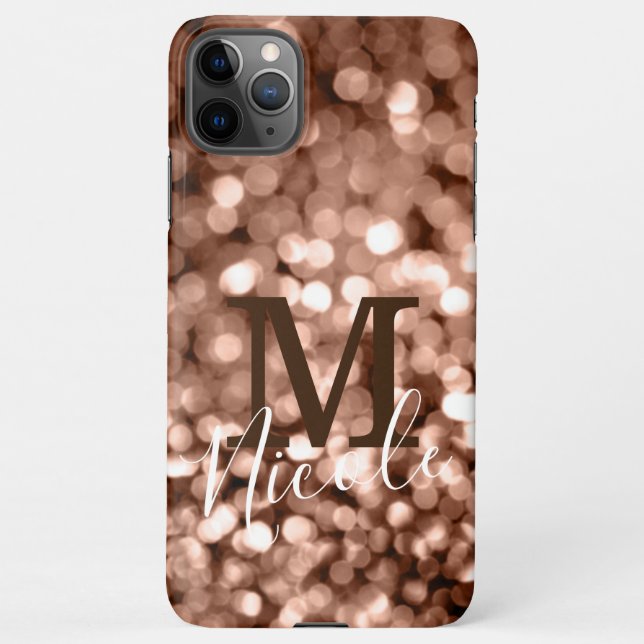 Girly Brown Glittery Monogram Letter iPhone Case (Back)