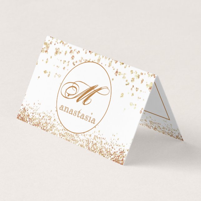 Girly Brownish Glittery Luxury Monogram Salon Business Card (Front)