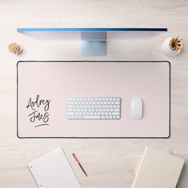 Girly Brush Script Monogram Pink Desk Mat (Office 1)