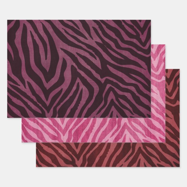 Girly Burgundy Pink Red Zebra Print Wrapping Paper Sheet (Set)
