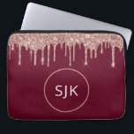 Girly Burgundy Rose Gold Glitter Drips Monogrammed Laptop Sleeve<br><div class="desc">Girly Blush Pink - Rose Gold and Black Faux Glitter Drips and Sparkle Elegant Monogrammed Initials Case. This case can be customized to include your initial and first name.</div>