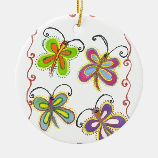 Girly Butterfly Ceramic Ornament (Front)