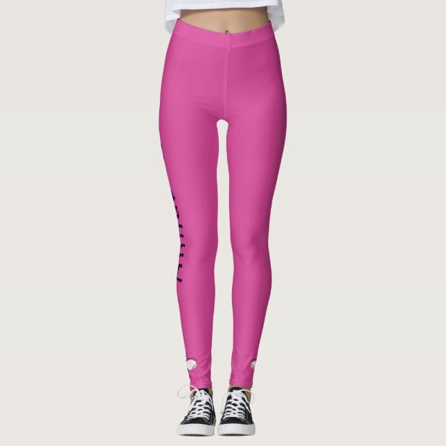 Girly Butterfly Doodle - Name - Simple Solid Pink Leggings (Front)