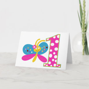 Girly Butterfly First Birthday Card