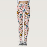 Girly Butterfly Pattern Leggings<br><div class="desc">Girly and whimsical butterfly pattern leggings featuring an illustration of pink,  yellow,  blue butterflies on a pink background. There are also green leaves.</div>