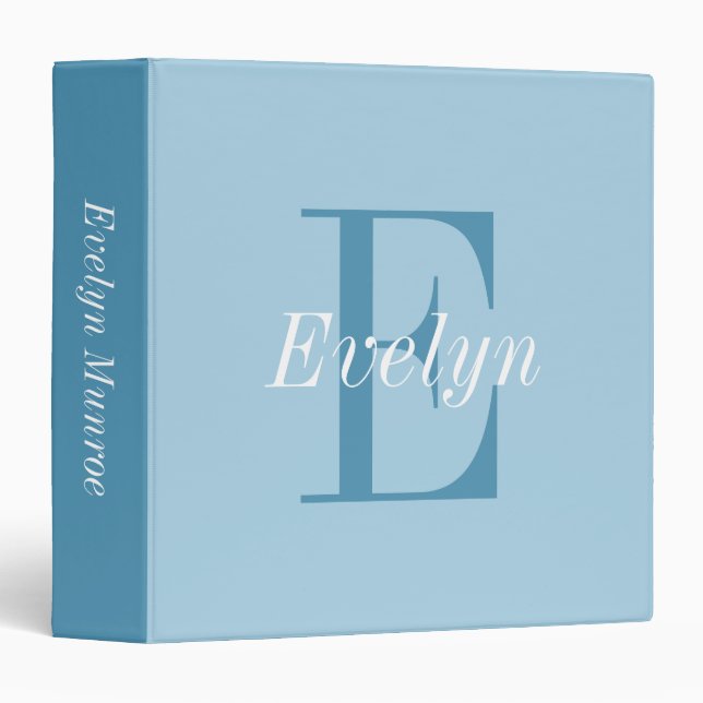 Girly Calligrahpy Script Monogrammed Pastel Blue  Binder (Front/Spine)