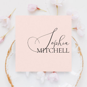 Girly Calligraphy Minimalist Pastel Blush Pink Square Business Card