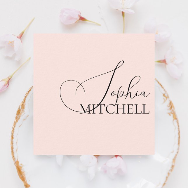 Girly Calligraphy Minimalist Pastel Blush Pink Square Business Card (Creator Uploaded)