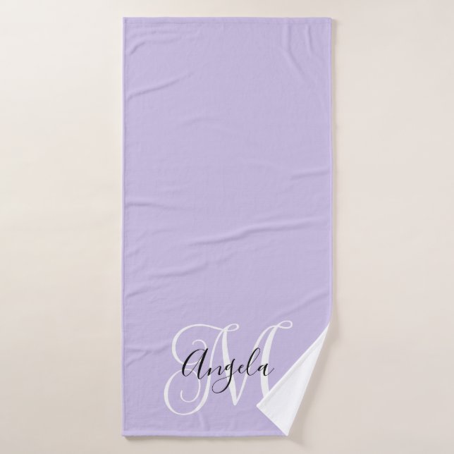 Girly Calligraphy Monogram Pale Lavender Bath Towel (Bath Towel)