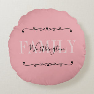 Girly Calligraphy words Name pink blush red Round Pillow