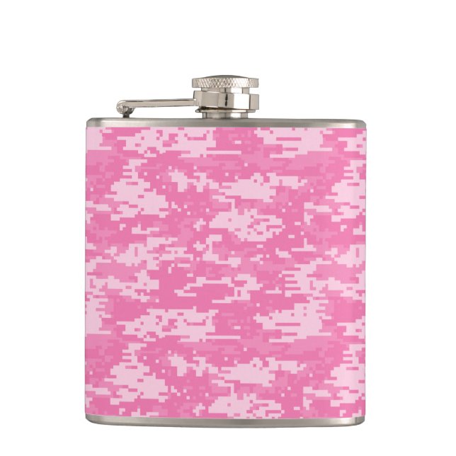 Girly Camo Pink Camouflage Hip Flask (Front)