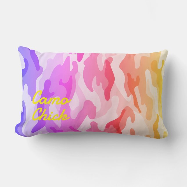 Girly Camouflage Pastels Monogram in Yellow | Lumbar Pillow (Front)