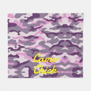 Girly Camouflage Pinks Monogram in Yellow Fleece Blanket