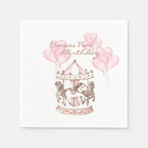 Girly Carousel Pink Unicorn First Birthday Napkin