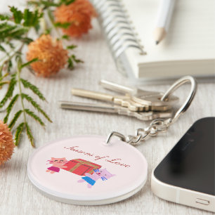 Girly Cats with Gift Baby Pink Photo Keepsake Keychain