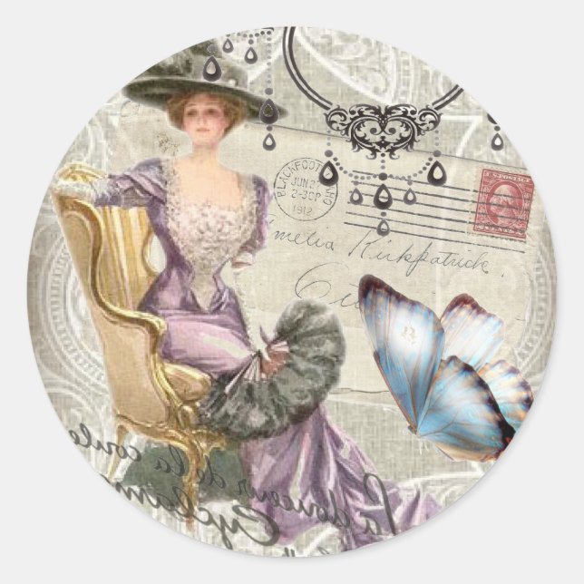 girly chandelier Vintage victorian Classic Round Sticker (Front)