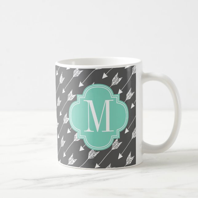 Girly Charcoal & Aqua Arrows Custom Coffee Mug (Right)