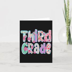 Girly Chequered Floral Third Grade Back To School Card