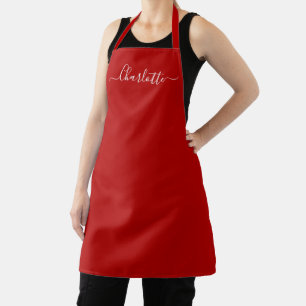 Girly cherry red crimson custom script name chic apron