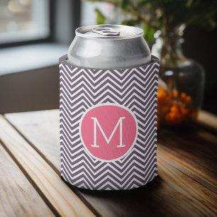 Girly Chevron Pattern with Monogram - Pink Purple Can Cooler