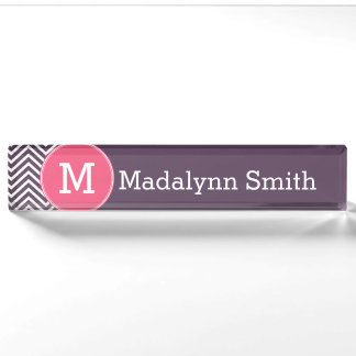 Girly Chevron Pattern with Monogram - Pink Purple Nameplate