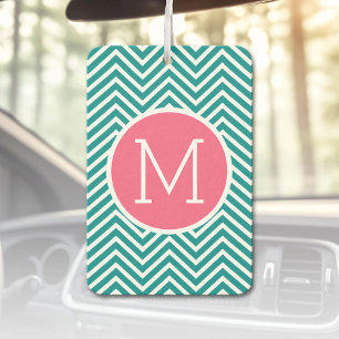 Girly Chevron Pattern with Monogram - Pink Teal Car Air Freshener