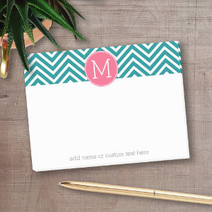 Girly Chevron Pattern with Monogram - Pink Teal Post-it Notes