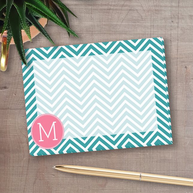 Girly Chevron Pattern with Monogram - Pink Teal Post-it Notes (Personalized post-it notes with an area to add your name or other text)