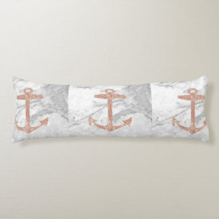 girly chic beach rose gold anchor white marble body pillow