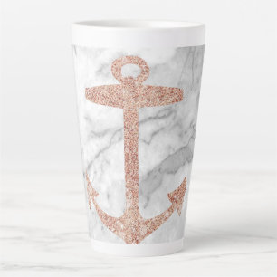 girly chic beach rose gold anchor white marble latte mug