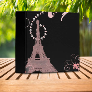 girly chic black and pink paris eiffel tower binder