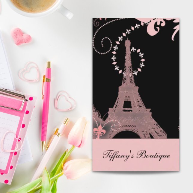 girly chic black and pink paris eiffel tower business card (girly chic black and pink paris eiffel tower business card)