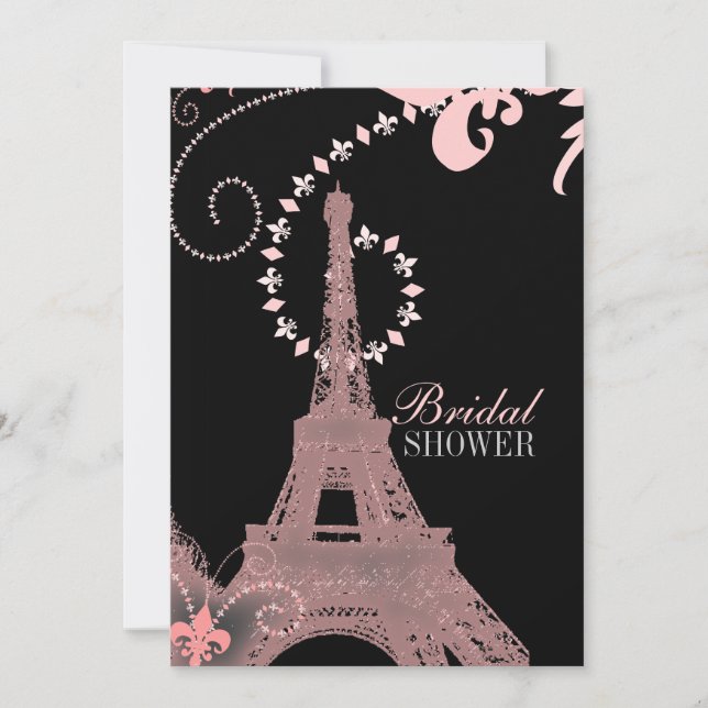 girly chic black and pink paris eiffel tower invitation (Front)