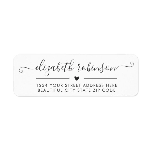 Girly Chic Calligraphy Script Heart Address Label (Front)