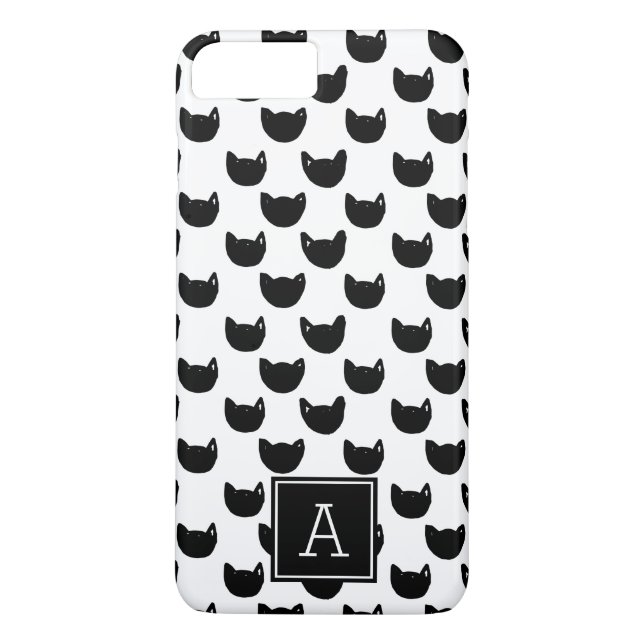 Girly chic Doodle black cat Monogram Personalized Case-Mate iPhone Case (Back)
