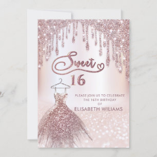 Girly chic dress  drips rose gold glittery ombre i invitation