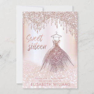 Girly chic dress  drips rose gold glittery ombre i invitation