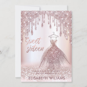 Girly chic dress drips rose gold glittery ombre i invitation