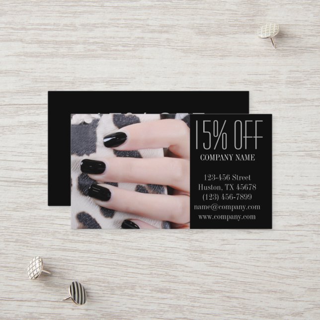 girly chic elegant manicure nails nail salon discount card (Front/Back In Situ)