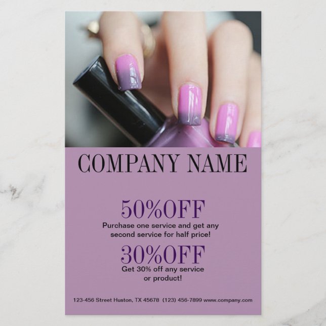 girly chic elegant manicure nails nail salon flyer (Front)