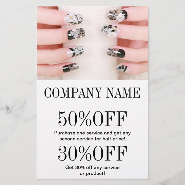 girly chic elegant manicure nails nail salon flyer (Front)