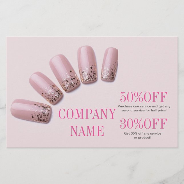 girly chic elegant manicure nails nail salon flyer (Front)