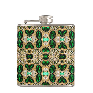 girly chic fashion art deco gold emerald green  hip flask