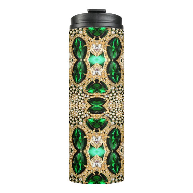 girly chic fashion art deco gold emerald green  thermal tumbler (Front)