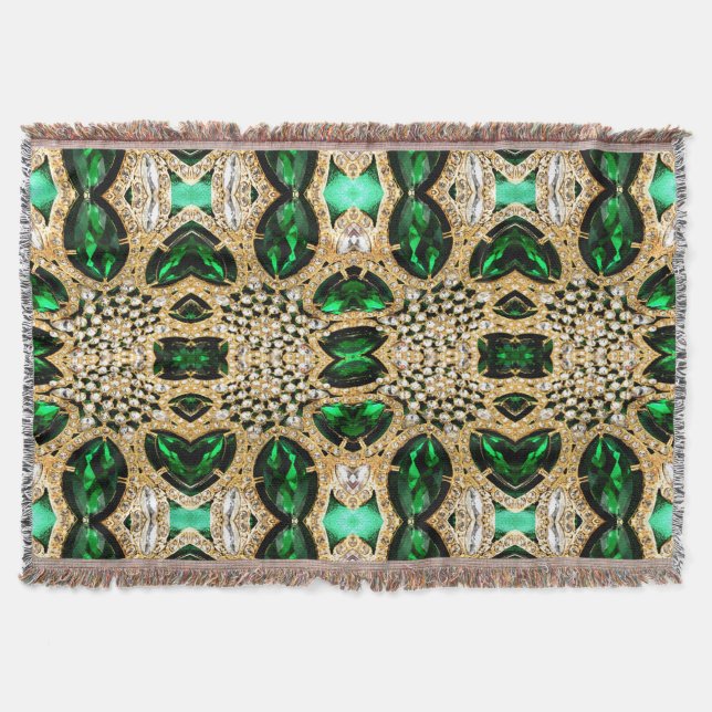 girly chic fashion art deco gold emerald green  throw blanket (Front)