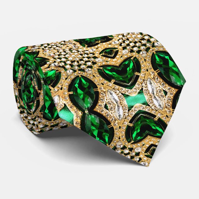 girly chic fashion art deco gold emerald green  tie (Rolled)